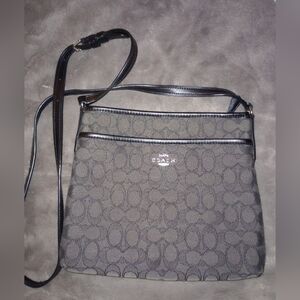 Coach Gray Signature Crossbody Bag with Black Trim